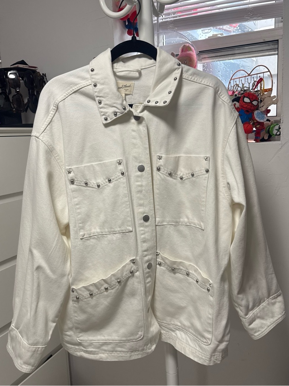 Universal Thread Cream Studded Denim Utility Jacket